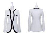 Women's Stylish White V-Neck Patchwork Blazer