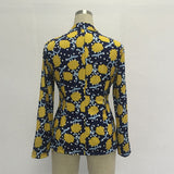 Women's Mustard Yellow + Navy Casual Print Coat