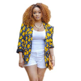 Women's Mustard Yellow + Navy Casual Print Coat