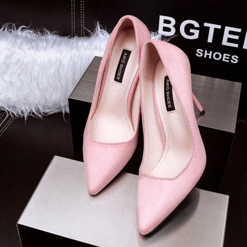 Sexy Pink Solid Flock Pumps