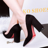 New Black Suede Solid Flock Pumps