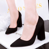 New Black Suede Solid Flock Pumps