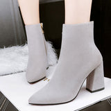 Trendy Grey Solid Flock Boots