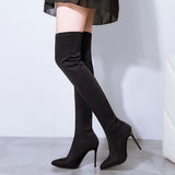 Stylish Black Solid Flock Boots
