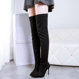 Stylish Black Solid Flock Boots