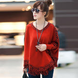Women's Cute Orange V-Neck Patchwork Woolen Poncho-Sweater