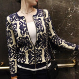 Women's Cute White O-Neck Solid Worsted Blazer With Navy Detail