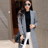 Women's New Grey Notched Solid Woolen Coat