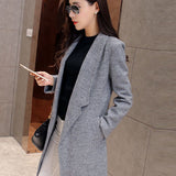 Women's New Grey Notched Solid Woolen Coat