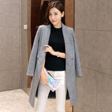 Women's New Grey Notched Solid Woolen Coat