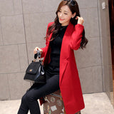 Women's New Red Notched Solid Woolen Coat