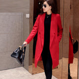 Women's New Red Notched Solid Woolen Coat