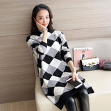 Women's New White Turtleneck Geometric Sweater