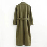 Women's Lovely Ankle- length Olive Green Notched Solid Coat