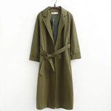 Women's Lovely Ankle- length Olive Green Notched Solid Coat