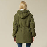 Women's Casual Army Green Hooded Solid Cotton Padded Coat