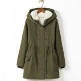 Women's Casual Army Green Hooded Solid Cotton Padded Coat