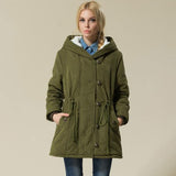 Women's Casual Army Green Hooded Solid Cotton Padded Coat