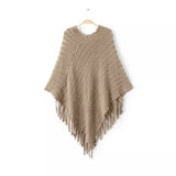 Women's Stylish Beige V-Neck Solid Worsted Poncho-Sweater