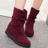 Casual Dark Merune Solid Flock Boots