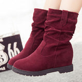 Casual Dark Merune Solid Flock Boots