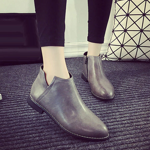 Lovely Grey Solid PU Ankle Boots