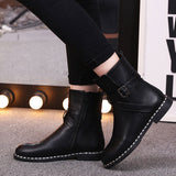 Cute Black Solid PU Ankle-Boots