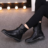 Cute Black Solid PU Ankle-Boots