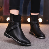 Cute Black Solid PU Ankle-Boots