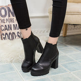 New Black Solid PU Boots