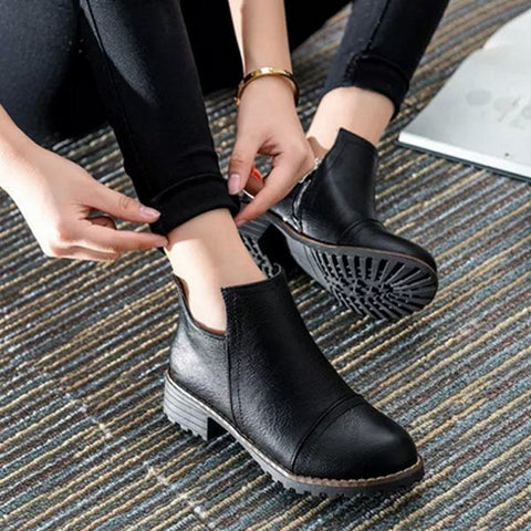 Lovely Black Solid PU Boots