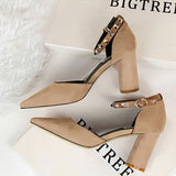 Trendy Suede Khaki Solid Flock Pumps