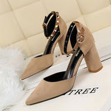 Trendy Suede Khaki Solid Flock Pumps