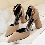 Trendy Suede Khaki Solid Flock Pumps