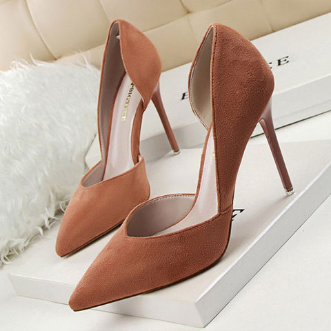 Sweet Suede Khaki Solid Flock Pumps