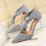 Cute Light Grey Solid Sequined Cloth Pumps
