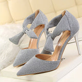 Cute Light Grey Solid Sequined Cloth Pumps