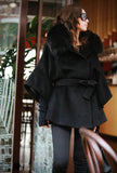 Women's Casual Black Turn-down Collar Solid Woolen Coat