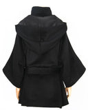 Women's Casual Black Turn-down Collar Solid Woolen Coat