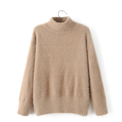 Women's Trendy Nude Turtleneck Solid Sweater