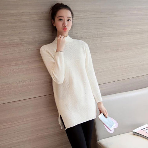 Women's Sweet White Turtleneck Solid Sweater
