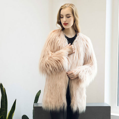 Women's New Light Pink Faux Fur Solid Coat