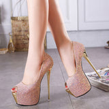 Sweet Pink Sequined Platform Pumps