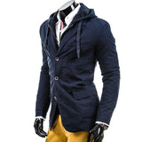 Men's Simple Hooded Navy Jacket-Coat