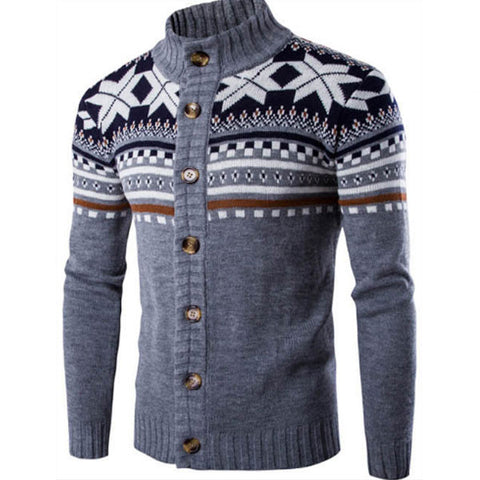 Men's Sweet Grey Stand Geometric Sweater