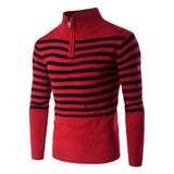 Men's Simple  Striped Red Turtleneck Sweater