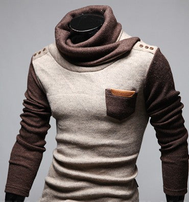 Men's Simple Beige Turtleneck Worsted Sweater