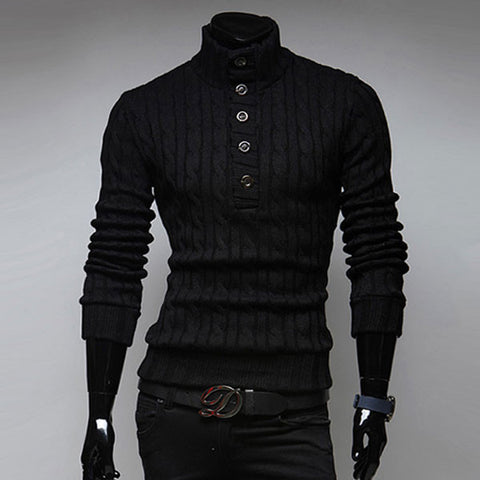 Men's Simple Black Turtleneck Sweater