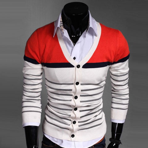 Men's Trendy Red Turn-down Collar Cardigan Sweater