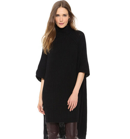 Women's Sweet Black Turtleneck Solid Worsted Sweater